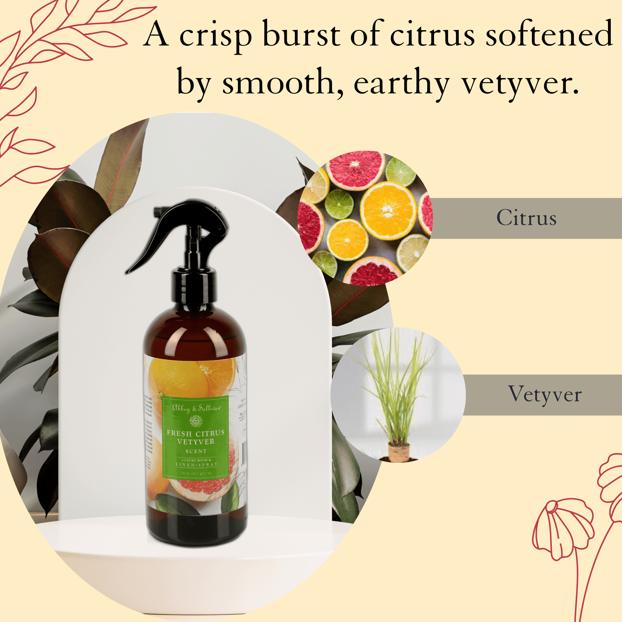 Best linen and room sprays - Fresh Citrus Vetyver - Abbey & Sullivan