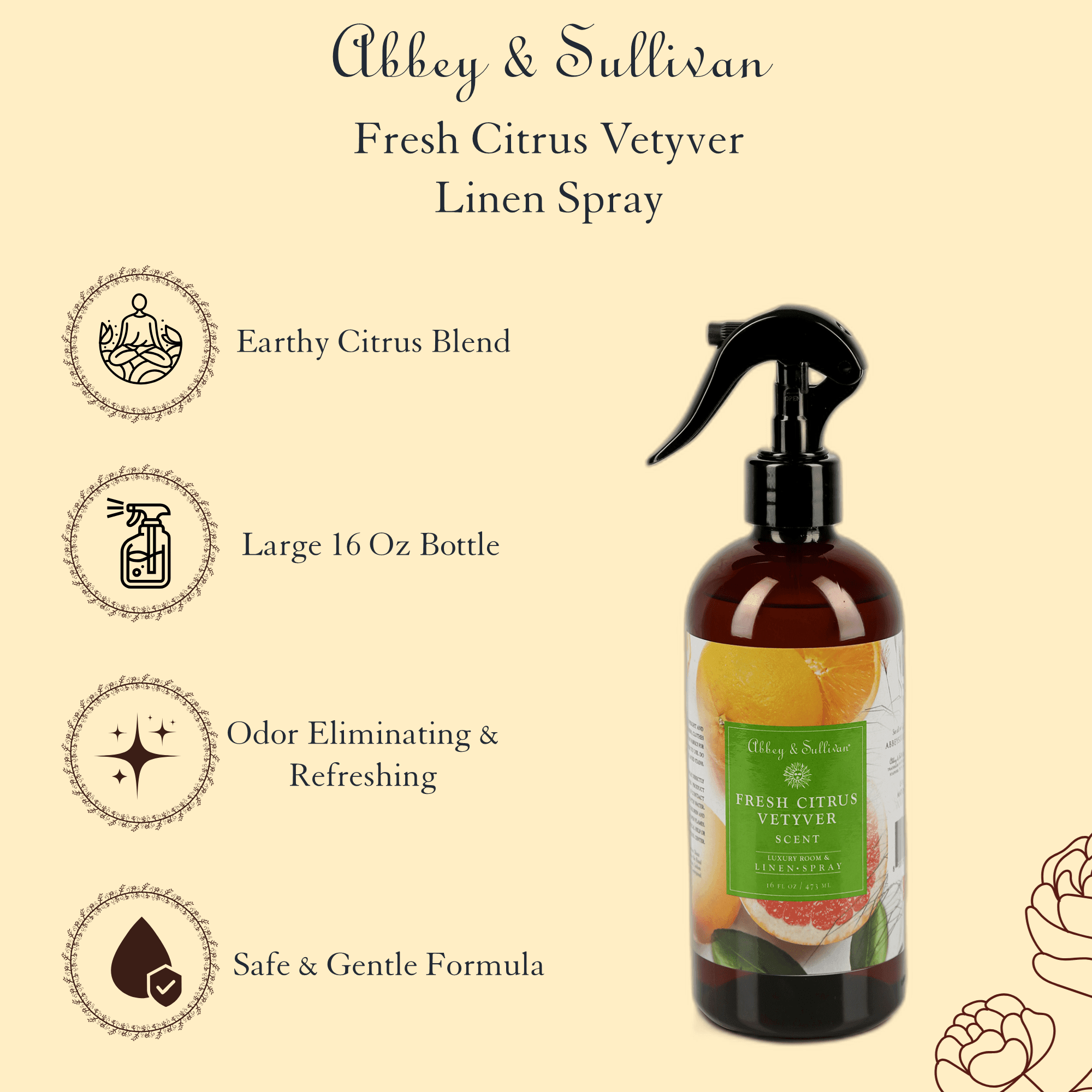 Best linen and room sprays - Fresh Citrus Vetyver - Abbey & Sullivan