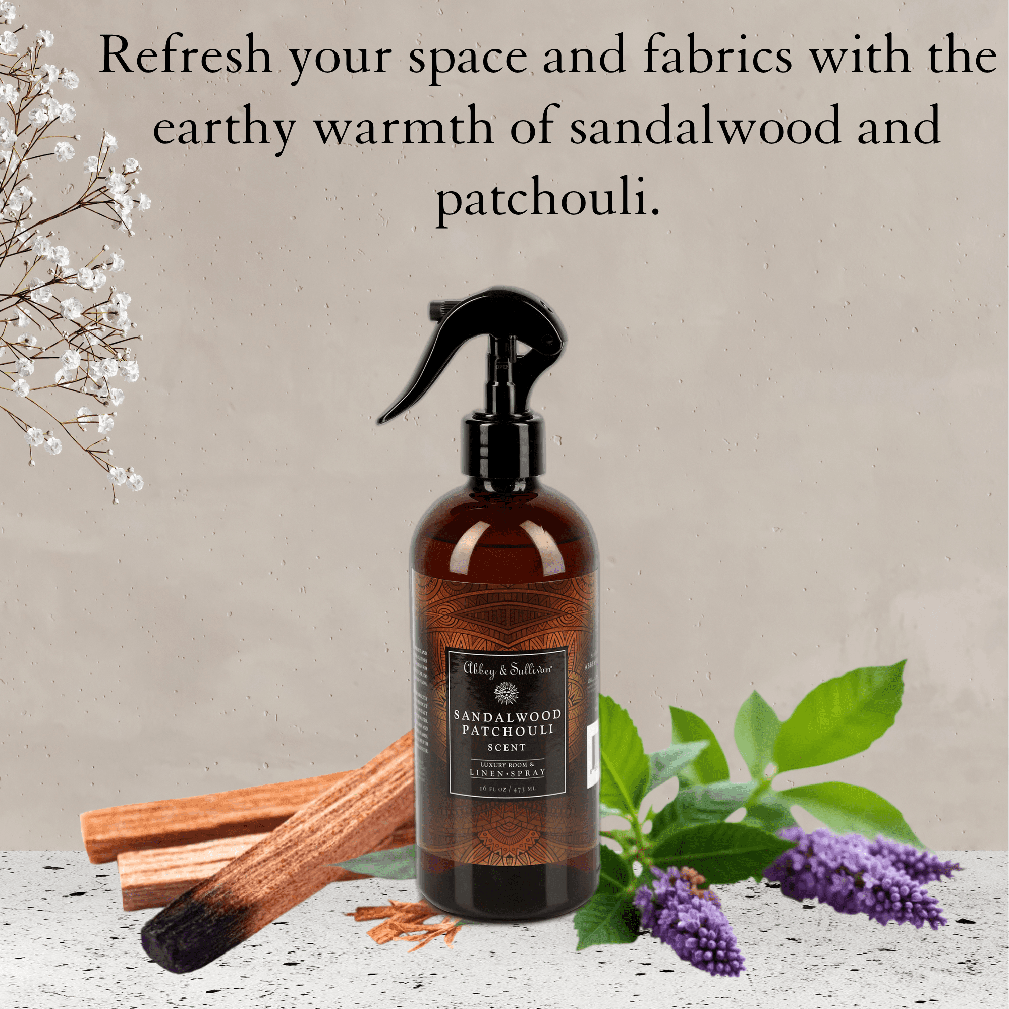 Best linen and room sprays - Sandalwood Patchouli - Abbey & Sullivan