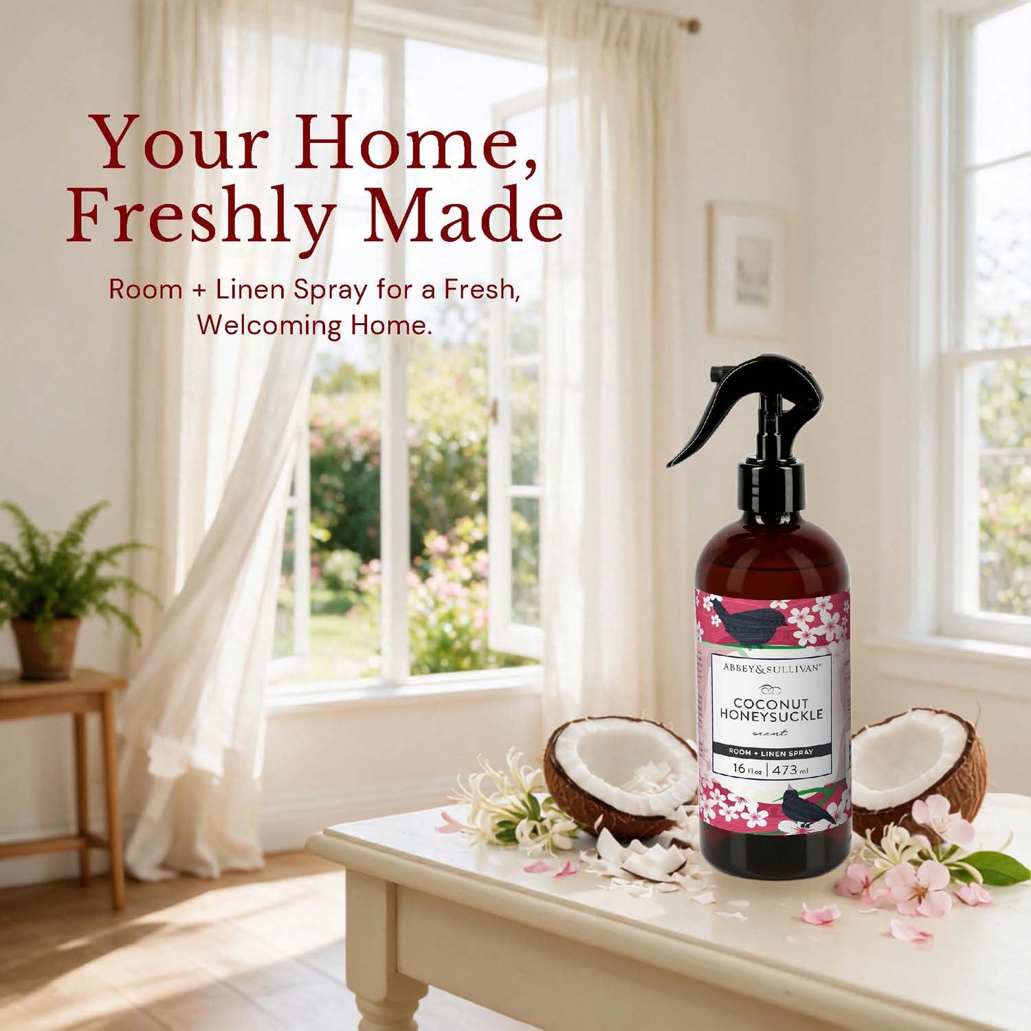 Coconut Honeysuckle Linen and Room Spray Online | Abbey & Sullivan