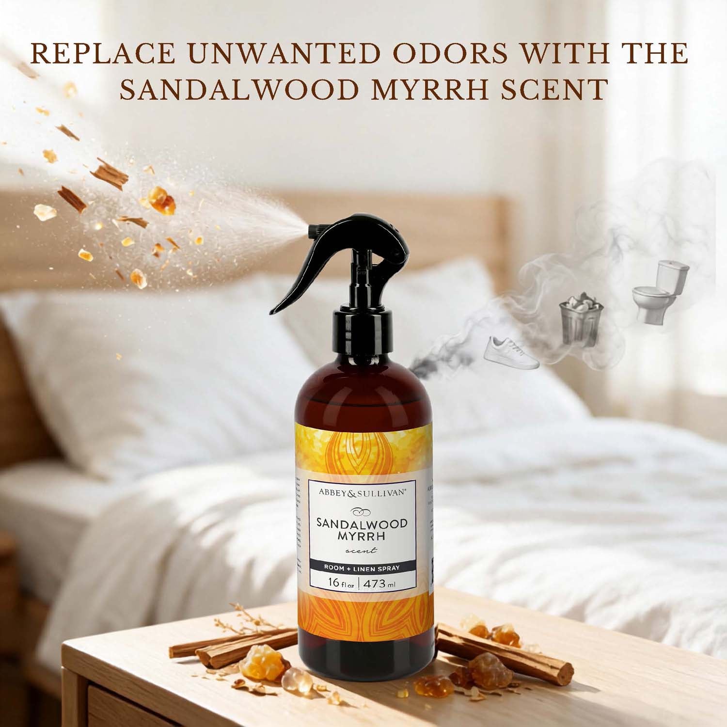 Sandalwood Myrrh Linen and Room Spray Online | Abbey & Sullivan