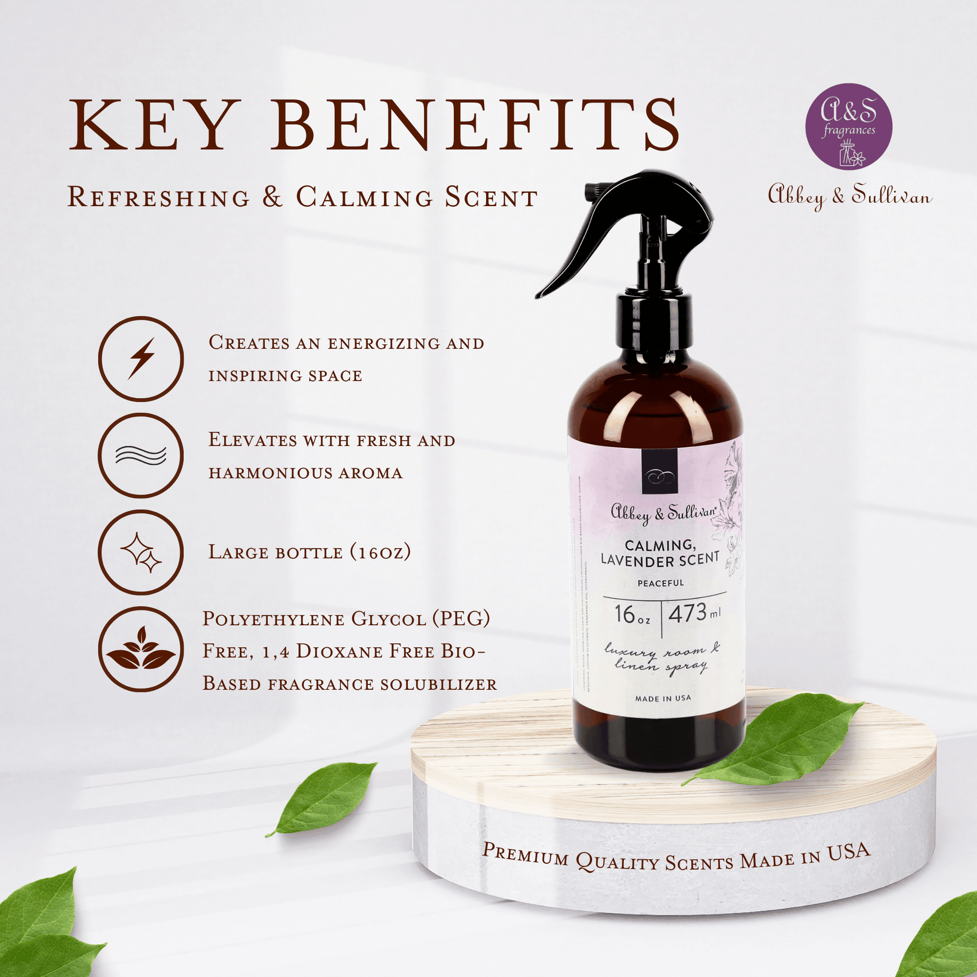 Best linen and room sprays - Peaceful - Abbey & Sullivan