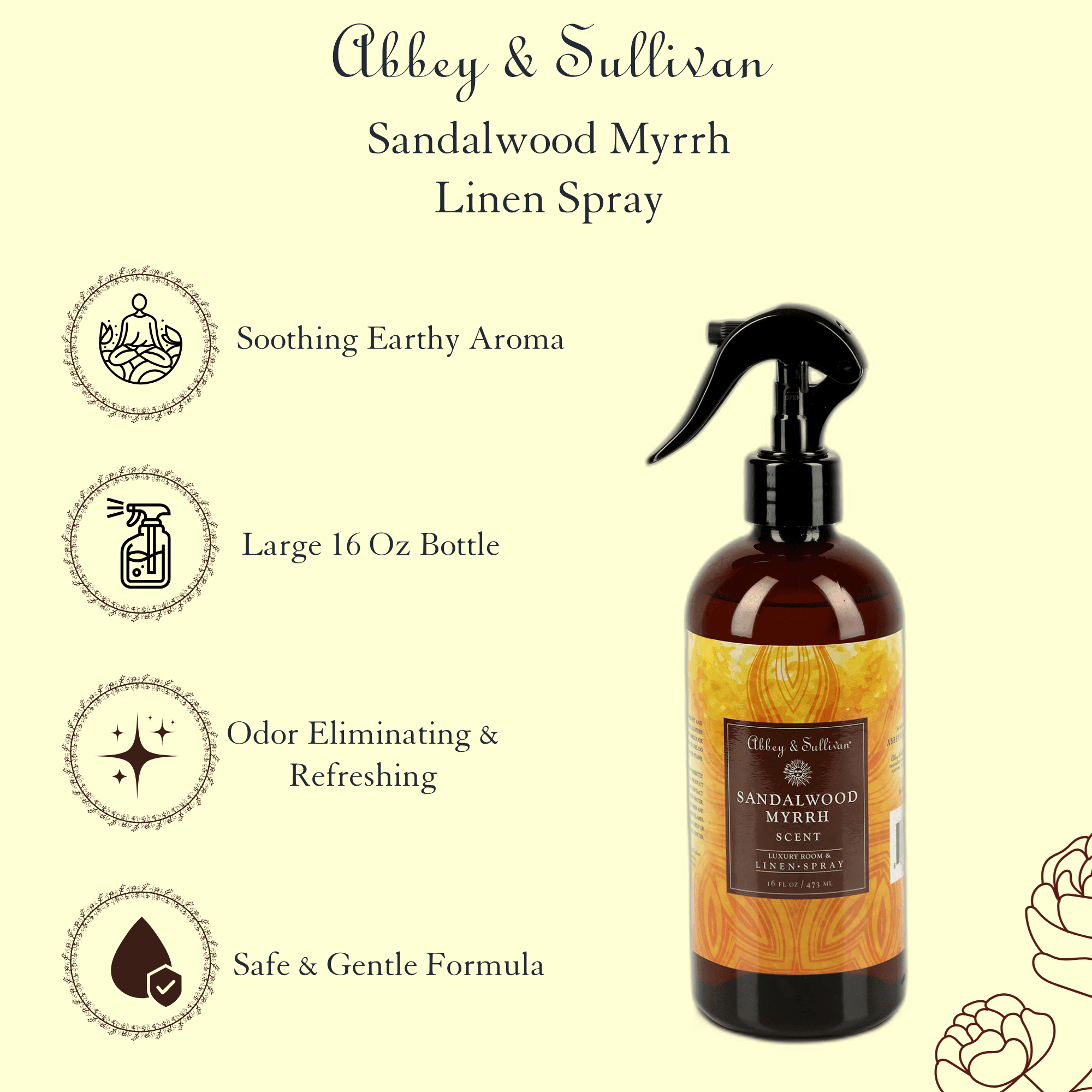 Best linen and room sprays - Sandalwood Myrrh - Abbey & Sullivan
