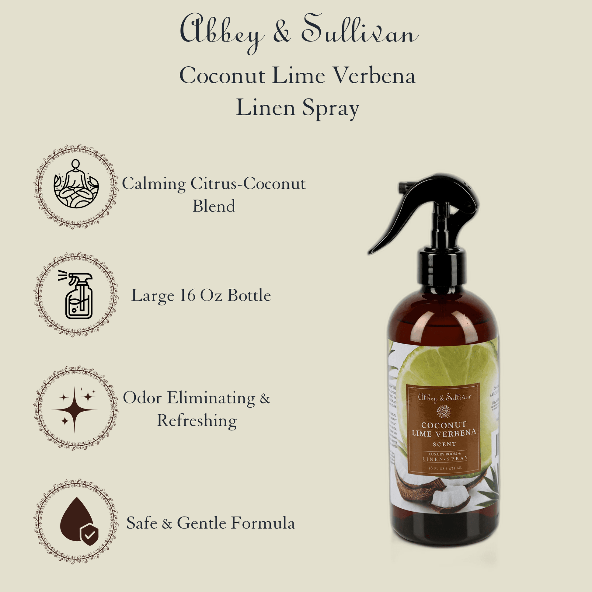 Abbey & Sullivan Linen and Room Sprays, Coconut Lime Verbena LS-1038-16