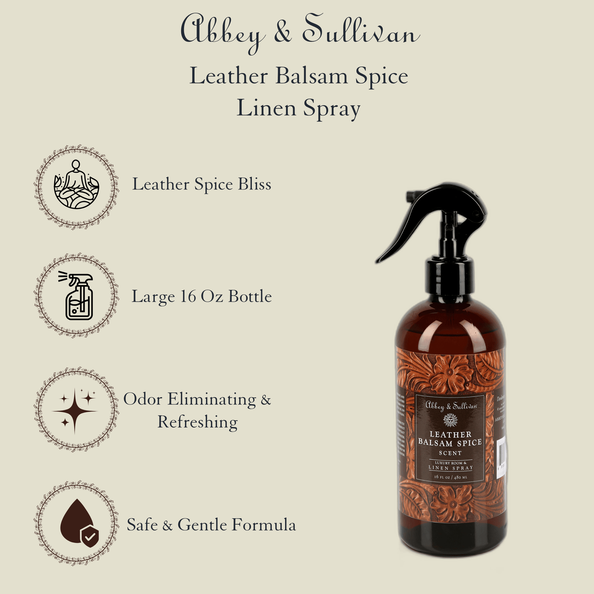 Abbey & Sullivan Linen and Room Sprays, Leather Balsam Spice LS-1035-16