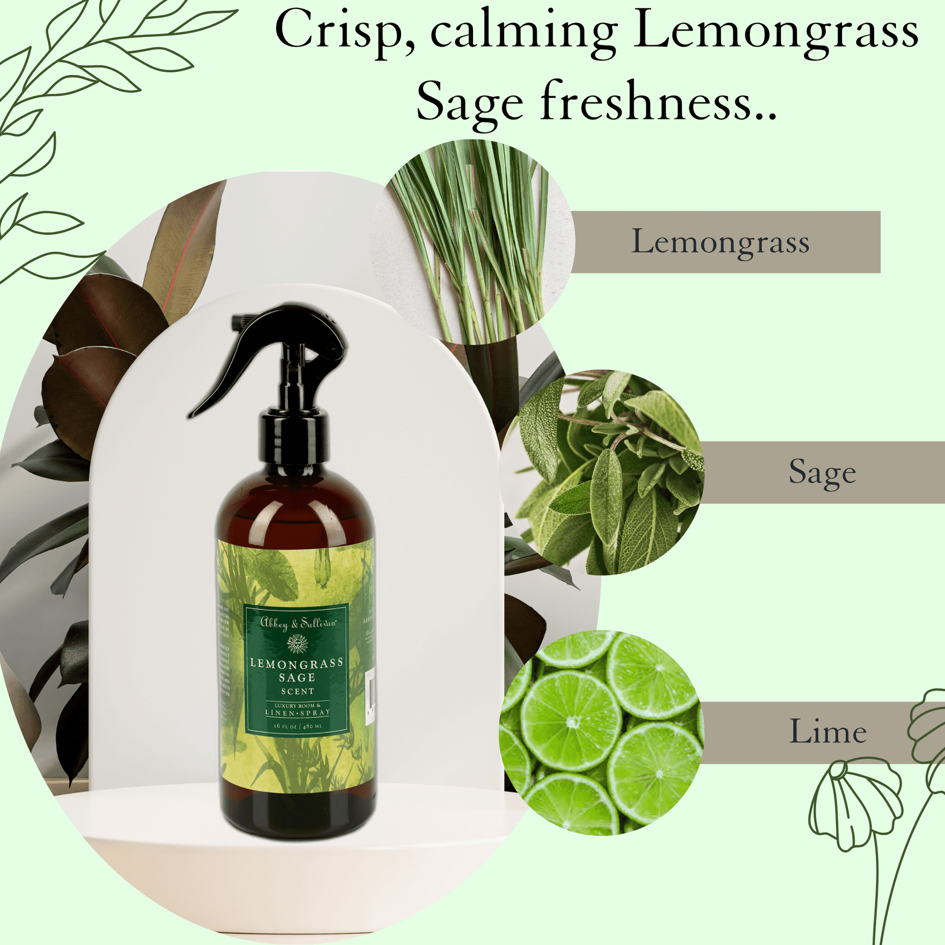 Abbey & Sullivan Linen and Room Sprays, Lemongrass Sage LS-1033-16