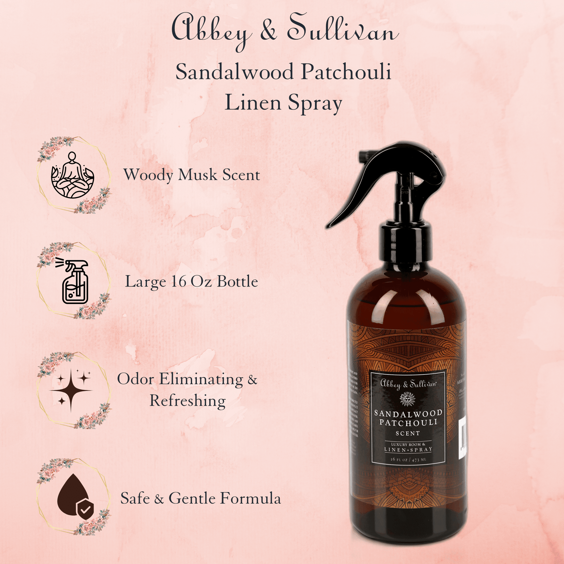 Abbey & Sullivan Linen and Room Sprays, Sandalwood Patchouli LS-1004-16