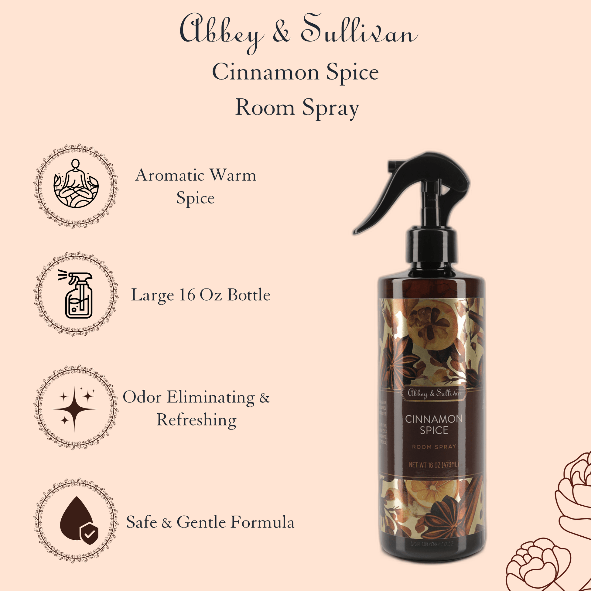 Abbey & Sullivan Room Sprays, Cinnamon Spice, 16 oz. HOLT-3004