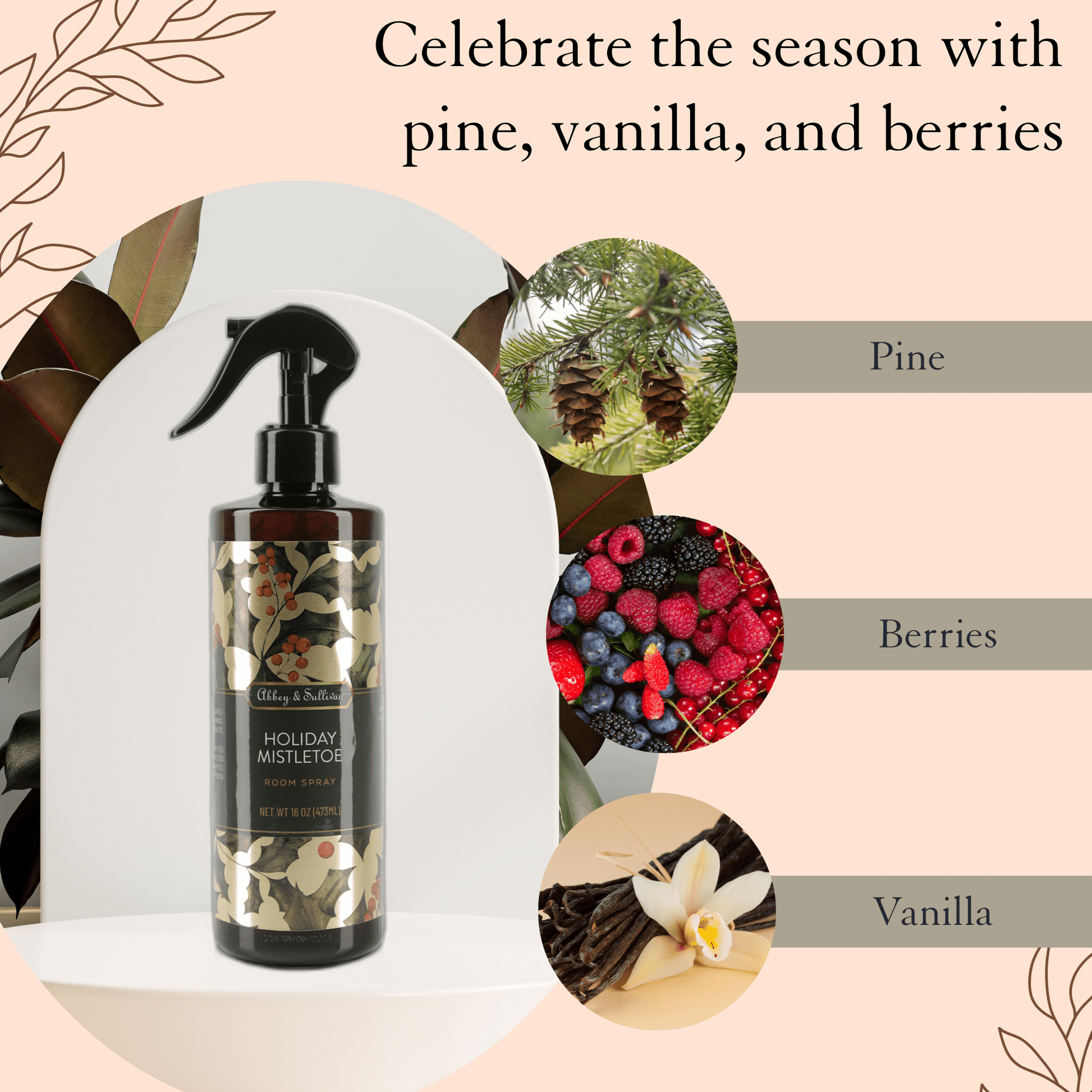 Abbey & Sullivan Room Sprays, Holiday Mistletoe, 16 oz. HOLT-3007